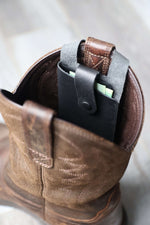Load image into Gallery viewer, Leather Boot Wallet, Black, In Boot
