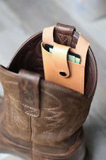 Load image into Gallery viewer, Leather Boot Wallet, Natural, In Boot
