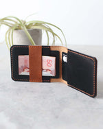 Load image into Gallery viewer, Cardholder, 4 Slots, Black and Tan, Side view
