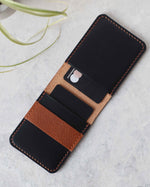 Load image into Gallery viewer, Cardholder, 4 Slots, Black and Tan, Top view
