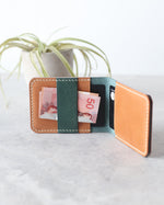 Load image into Gallery viewer, Cardholder, 4 Slots, Whiskey and Teal, Side view
