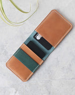 Load image into Gallery viewer, Cardholder, 4 Slots, Whiskey and Teal, Top view
