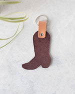 Load image into Gallery viewer, Cowboy boot keyring, Brown, Back View
