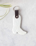 Load image into Gallery viewer, Cowboy boot keyring, White, Front View
