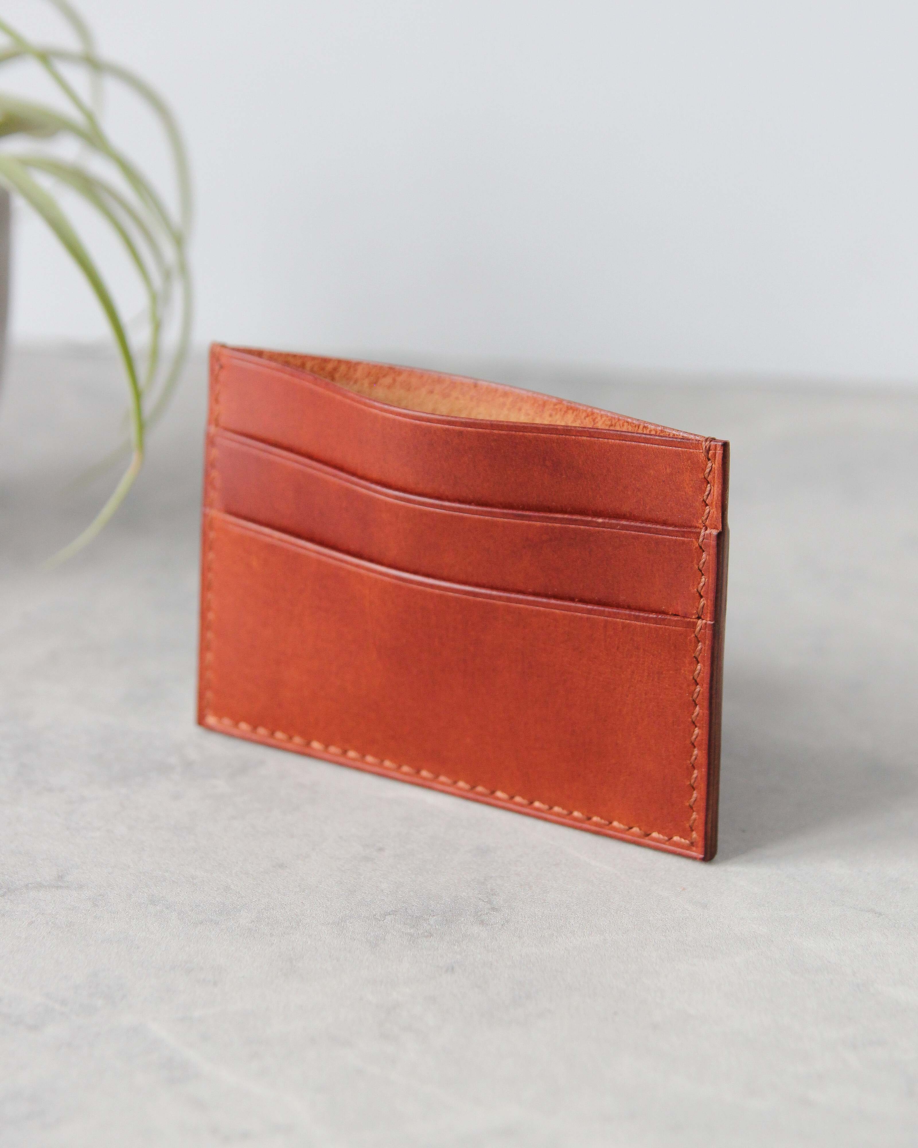 Leather Cardholder, 5 slots, Tan, Front view