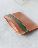 Load image into Gallery viewer, Leather Cardholder, 5 slots, Whiskey+Green, Side view

