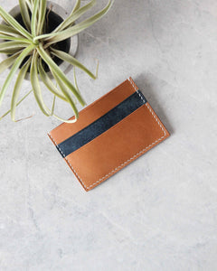 Leather Cardholder, 5 slots, Whiskey+Navy, Top view