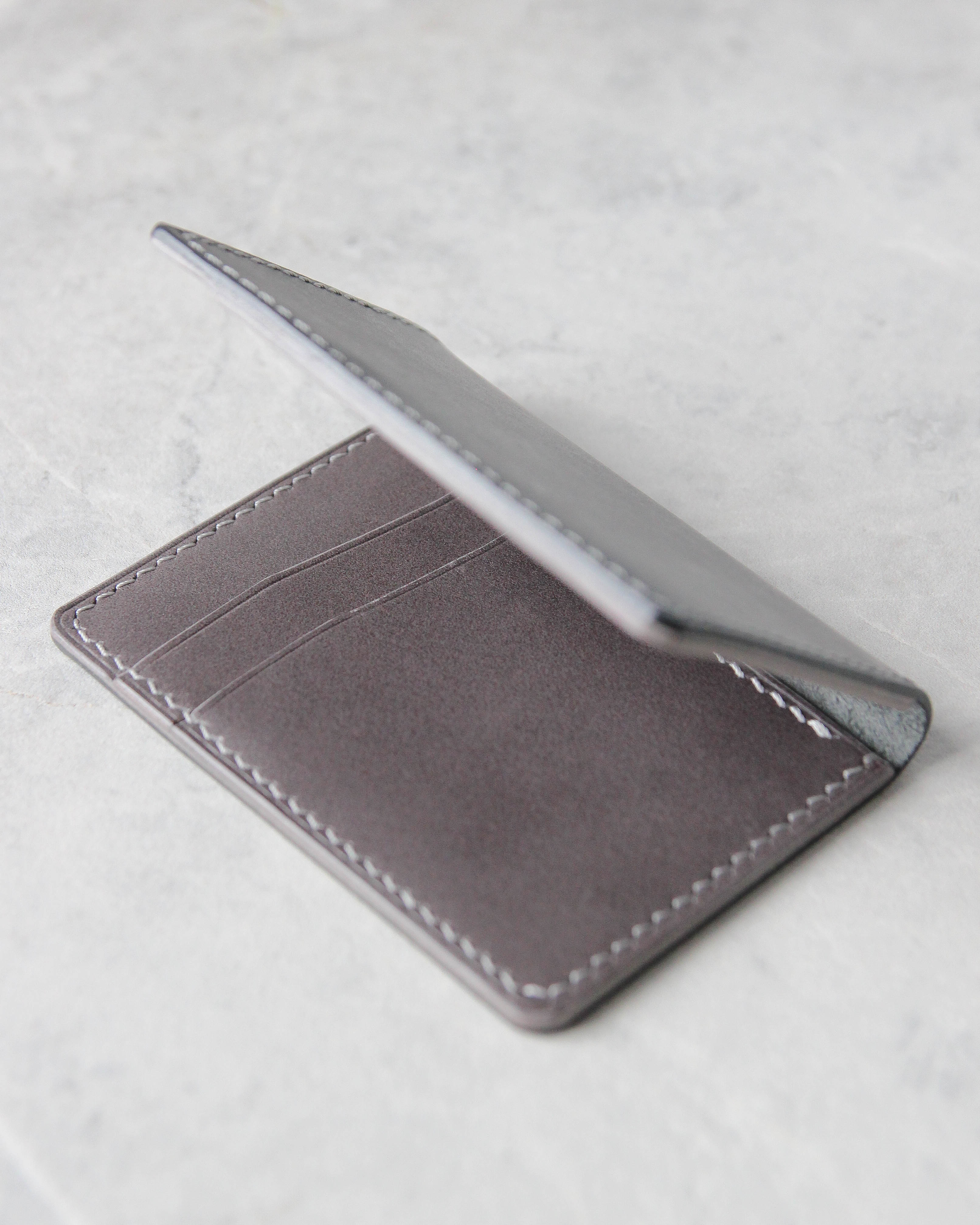 Leather Cardholder, 6 slots, Black and Gray, Side view