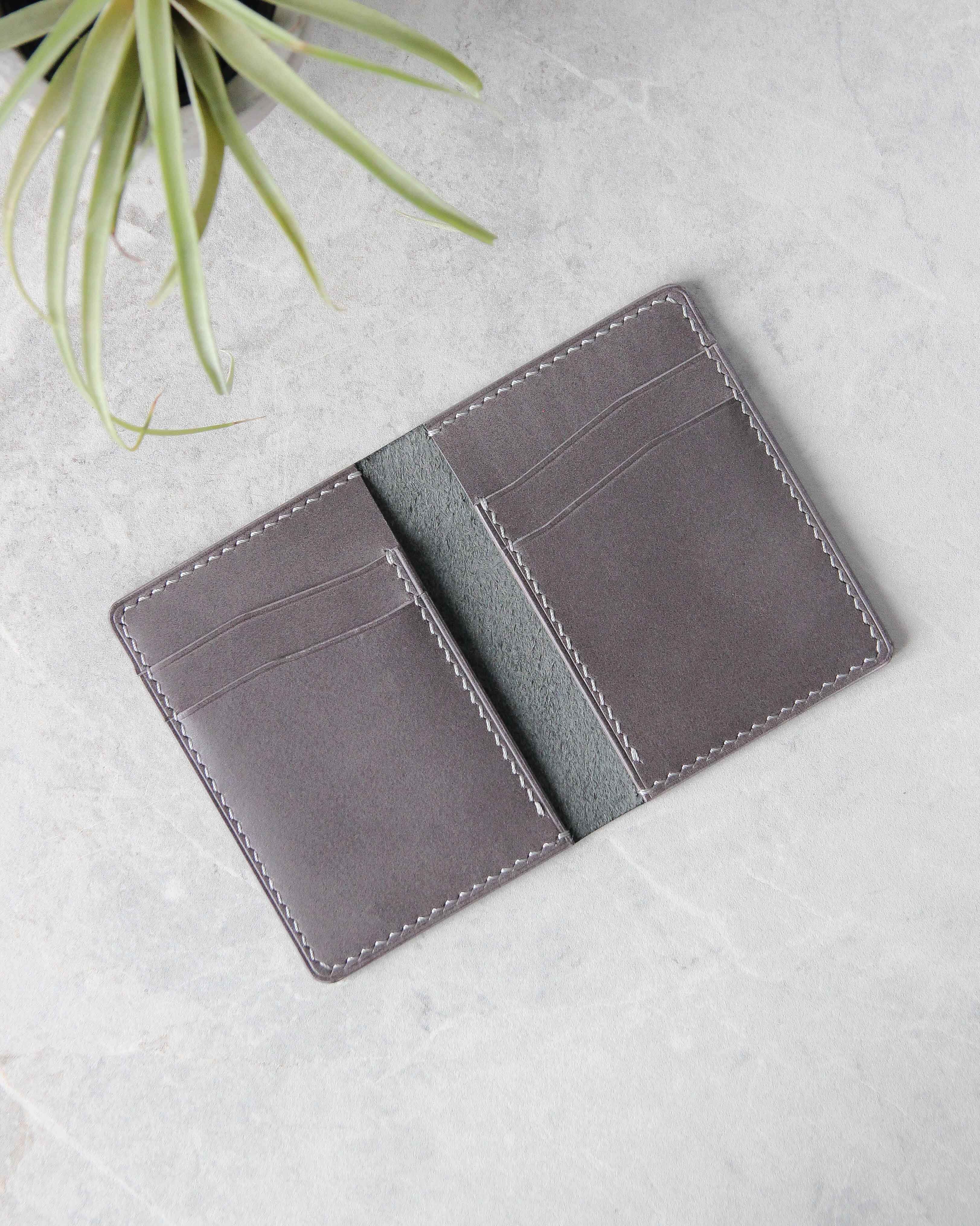 Leather Cardholder, 6 slots, Black and Gray, Top view