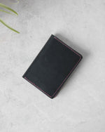 Load image into Gallery viewer, Leather Cardholder, 6 slots, Black and Purple, Outside
