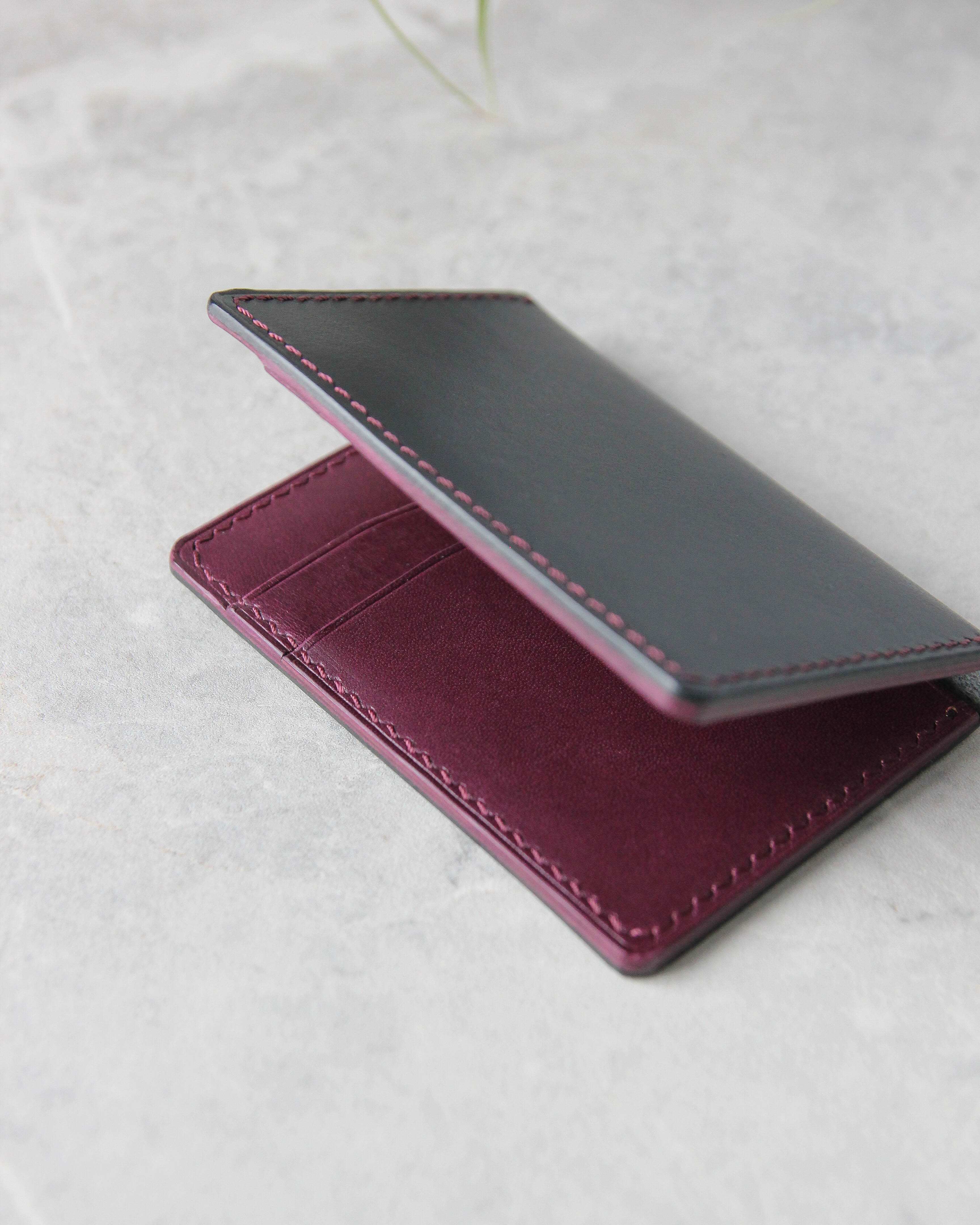 Leather Cardholder, 6 slots, Black and Purple, Side View