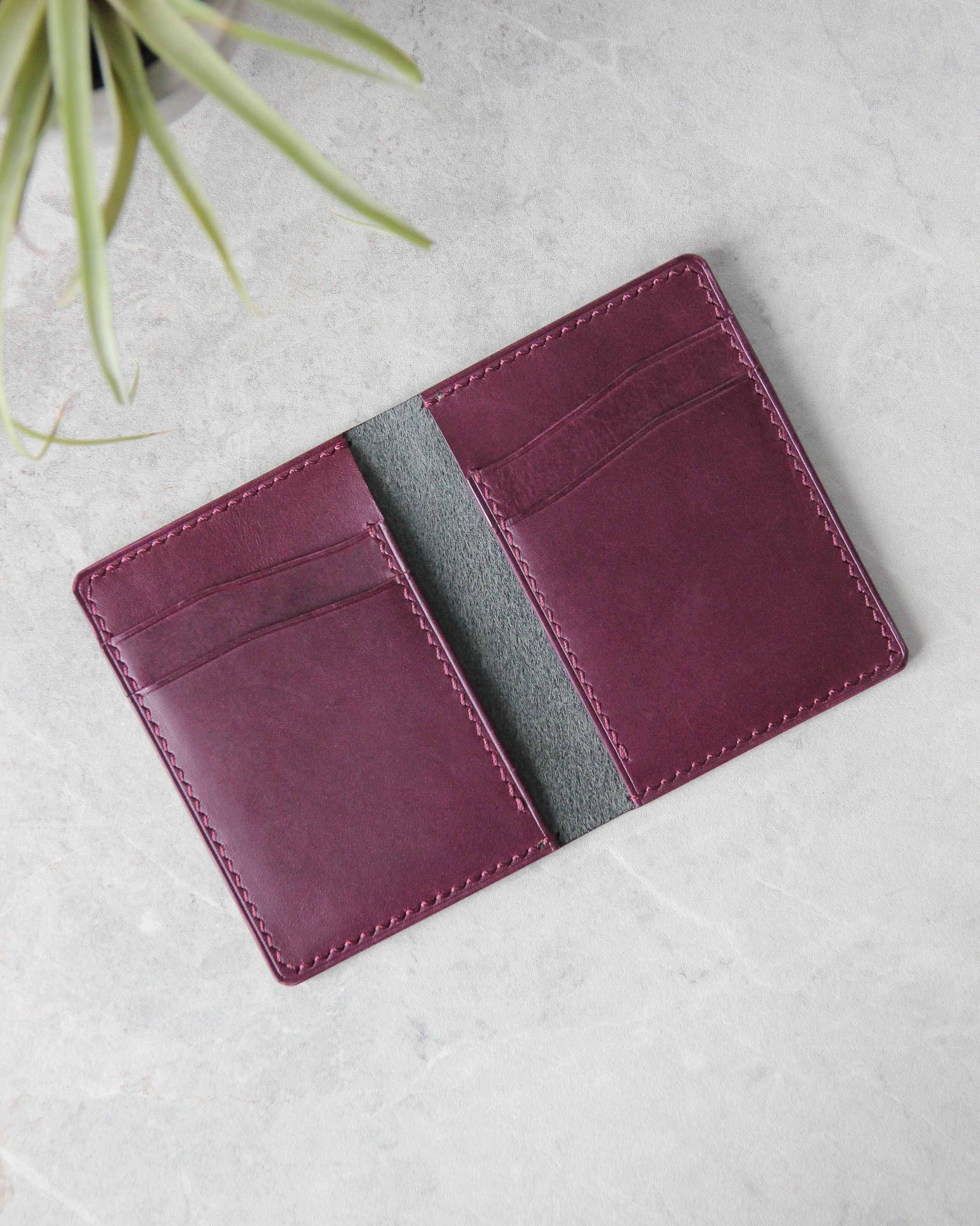 Leather Cardholder, 6 slots, Black and Purple, Top View