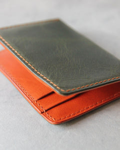 Leather Cardholder, 6 slots, Olive&Orange, Detail View