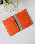 Load image into Gallery viewer, Leather Cardholder, 6 slots, Olive&amp;Orange, Top View

