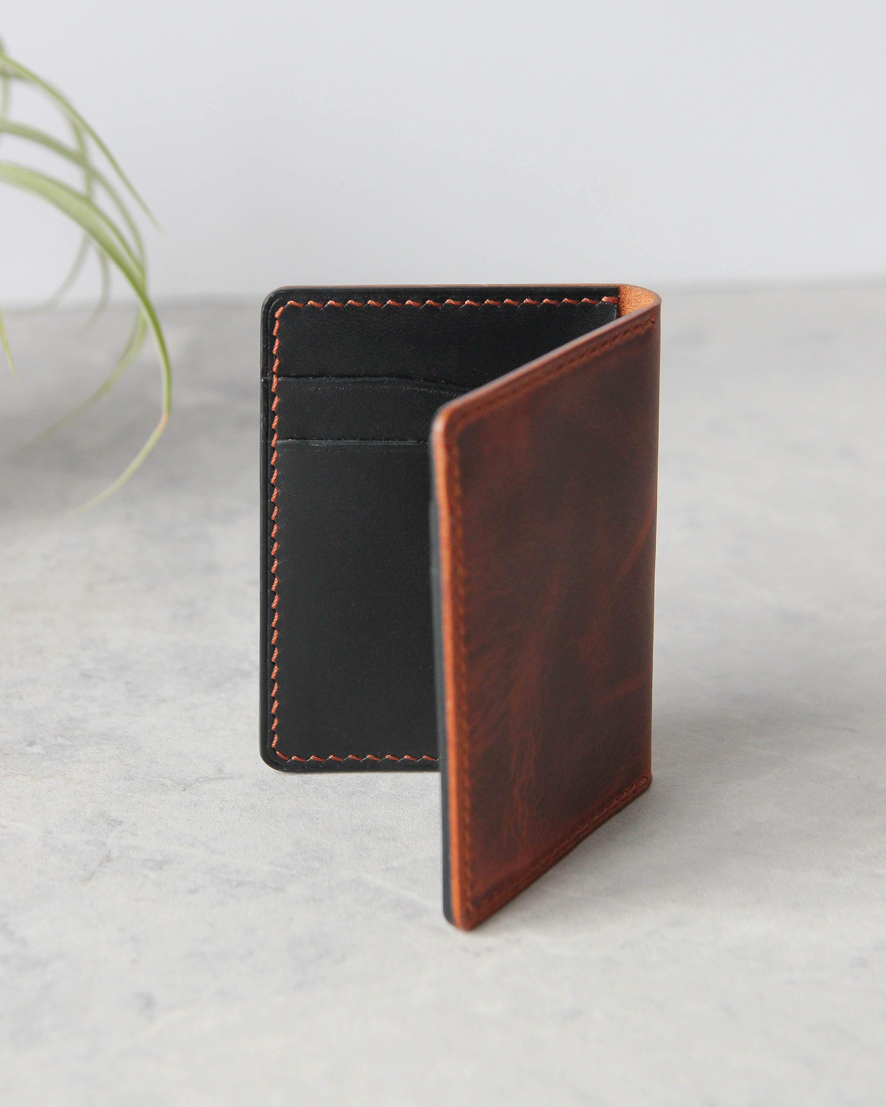 Leather Cardholder, 6 slots, Tan and Black, Front View