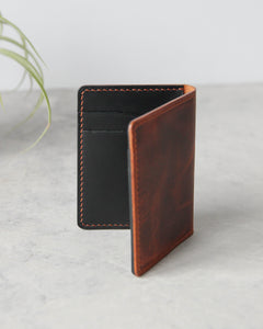 Leather Cardholder, 6 slots, Tan and Black, Front View