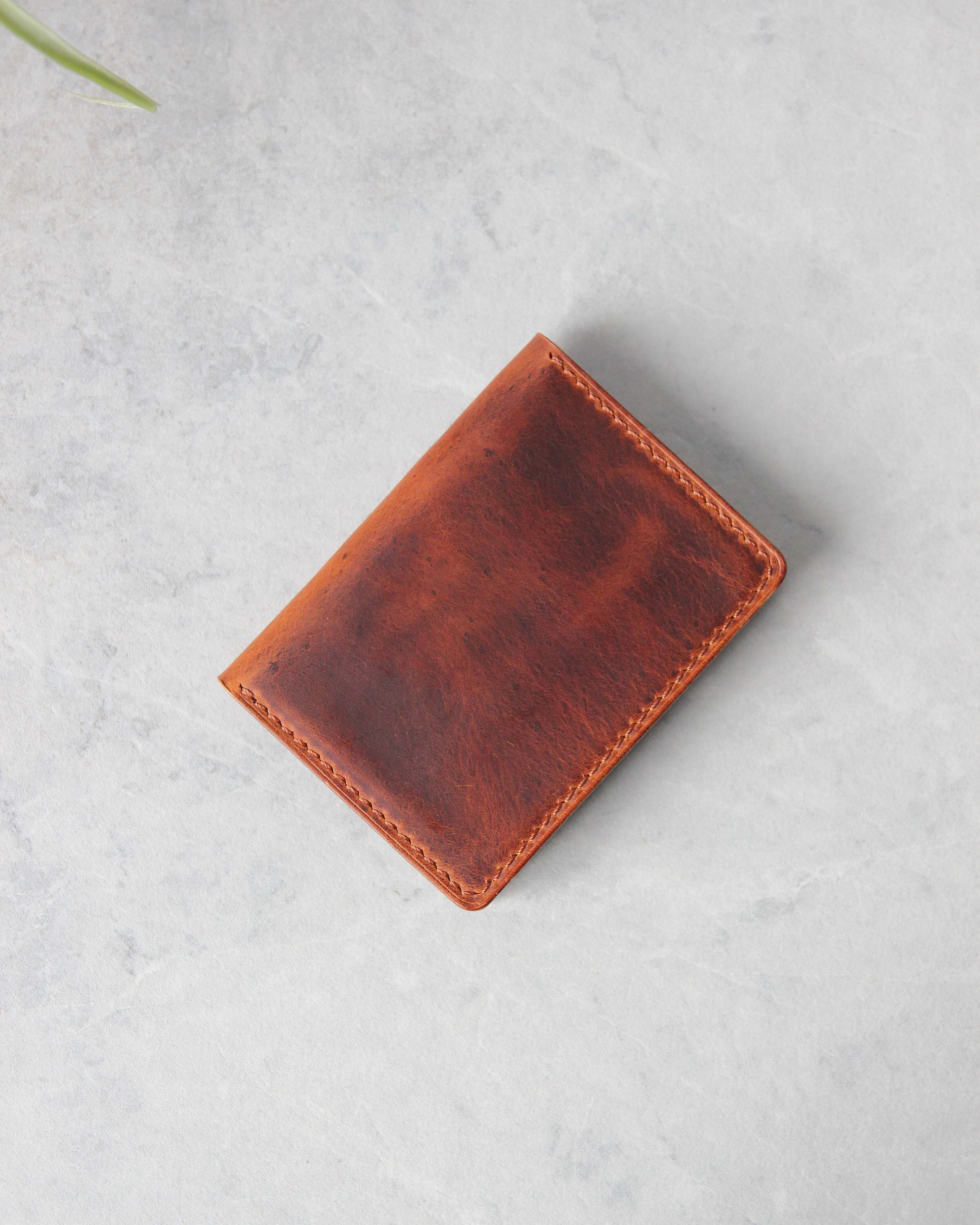 Leather Cardholder, 6 slots, Tan and Black, Outside View