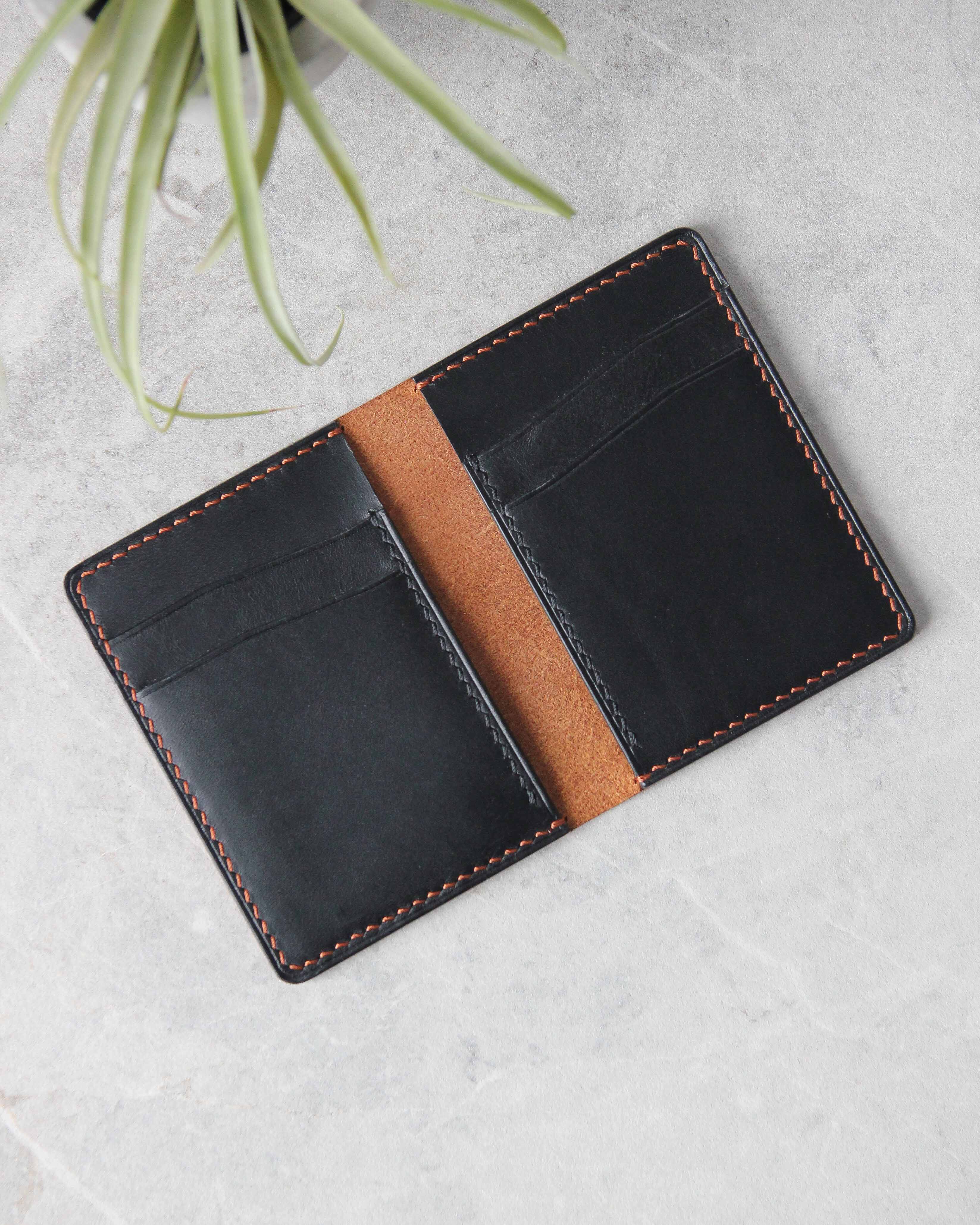 Leather Cardholder, 6 slots, Tan and Black, Top View