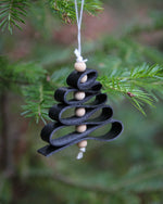 Load image into Gallery viewer, Leather Christmas Decoration, Black, Wood beads
