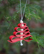 Load image into Gallery viewer, Leather Christmas Decoration, Red, Wood beads
