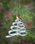 Load image into Gallery viewer, Leather Christmas Decoration, White, Gold beads
