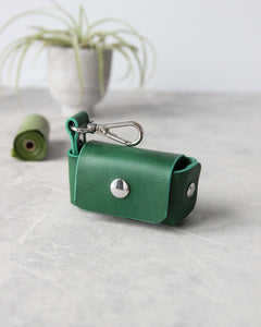 Leather Dog Poop Bag Dispenser, Green, Side view