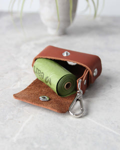 Leather Dog Poop Bag Dispenser, Tan, Top View