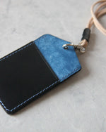 Load image into Gallery viewer, Leather ID Badge Holder, Black and Blue, Back view
