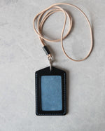Load image into Gallery viewer, Leather ID Badge Holder, Black and Blue, Top view
