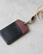 Load image into Gallery viewer, Leather ID Badge Holder, Black and Brown, Back view
