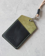 Load image into Gallery viewer, Leather ID Badge Holder, Black and Green, Back view
