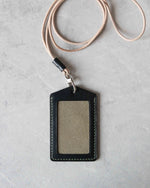 Load image into Gallery viewer, Leather ID Badge Holder, Black and Green, Top view
