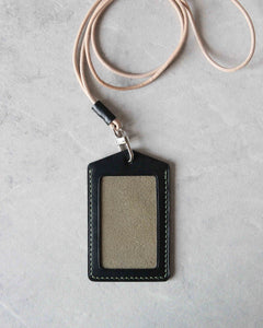 Leather ID Badge Holder, Black and Green, Top view