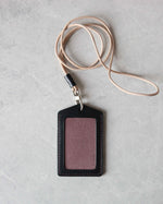 Load image into Gallery viewer, Leather ID Badge Holder, Black and Purple, Top view
