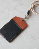 Load image into Gallery viewer, Leather ID Badge Holder, Black and Tan, Back view
