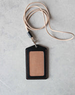 Load image into Gallery viewer, Leather ID Badge Holder, Black and Tan, Top view
