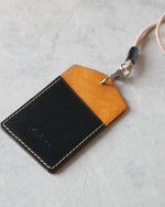 Load image into Gallery viewer, Leather ID Badge Holder, Black and Yellow, Back view
