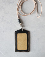 Load image into Gallery viewer, Leather ID Badge Holder, Black and Yellow, Top view
