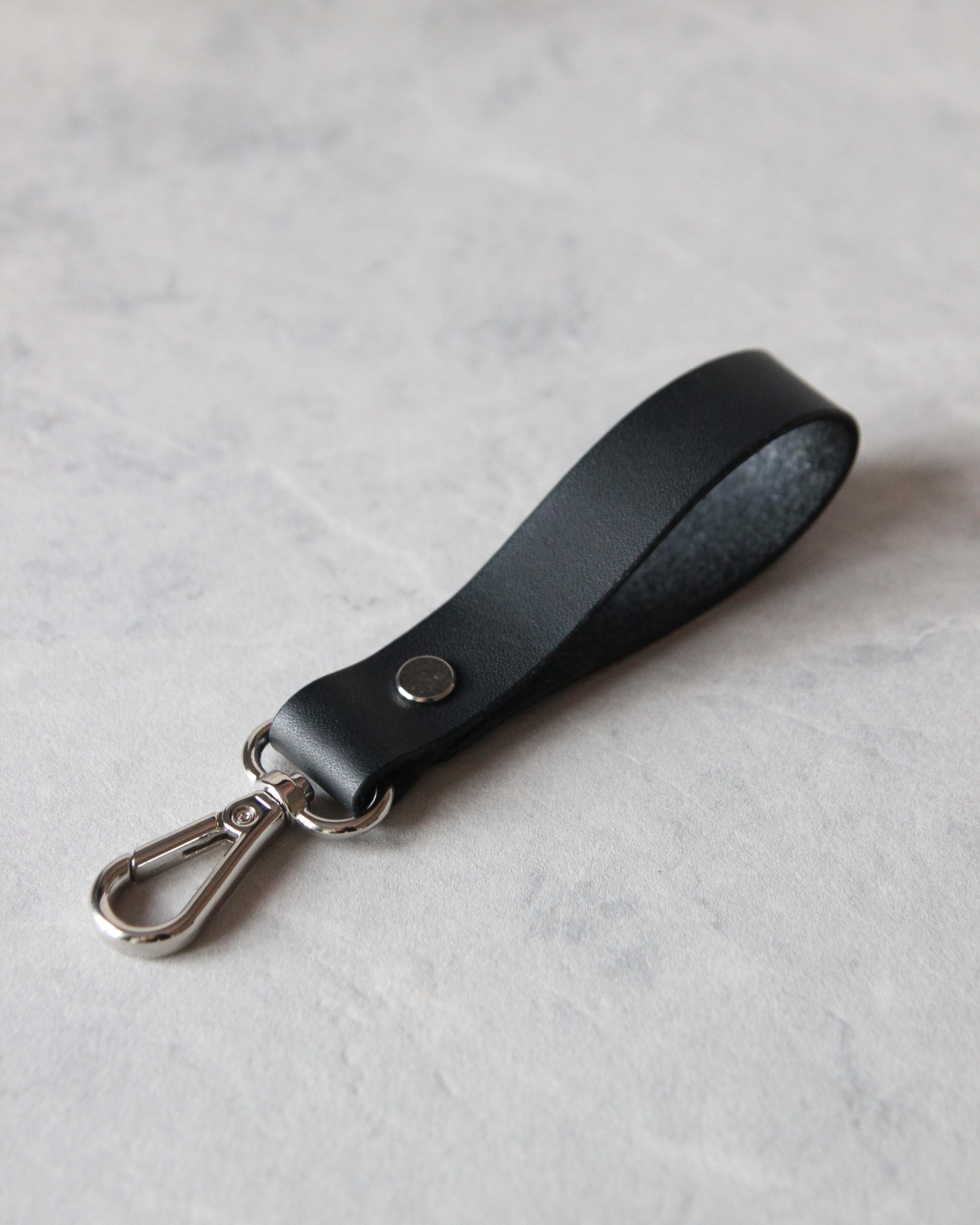 Leather Keyring, Black, Silver Hardware