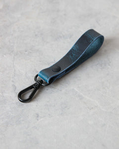 Leather Keyring, Blue, Black Hardware