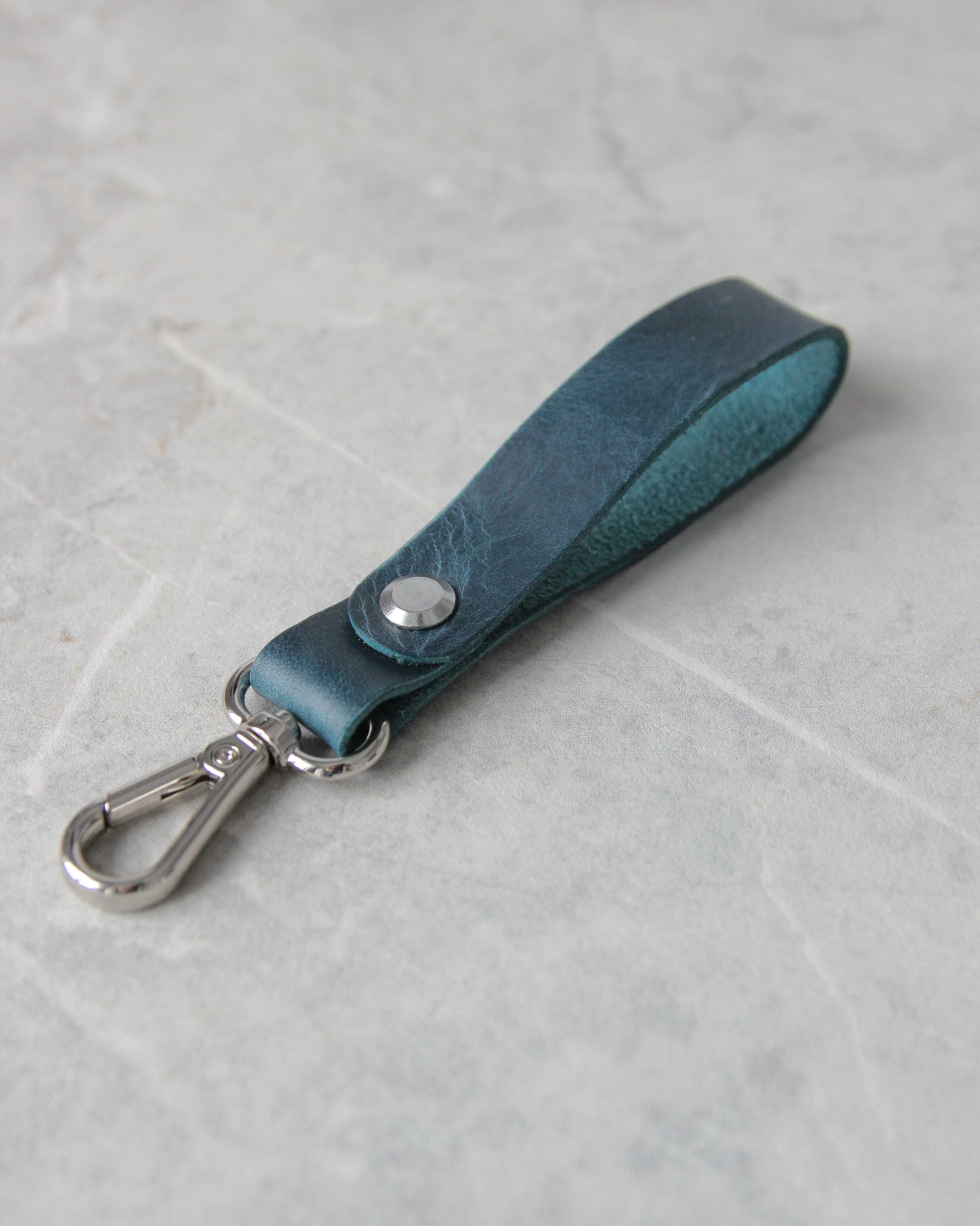 Leather Keyring, Blue, Silver Hardware