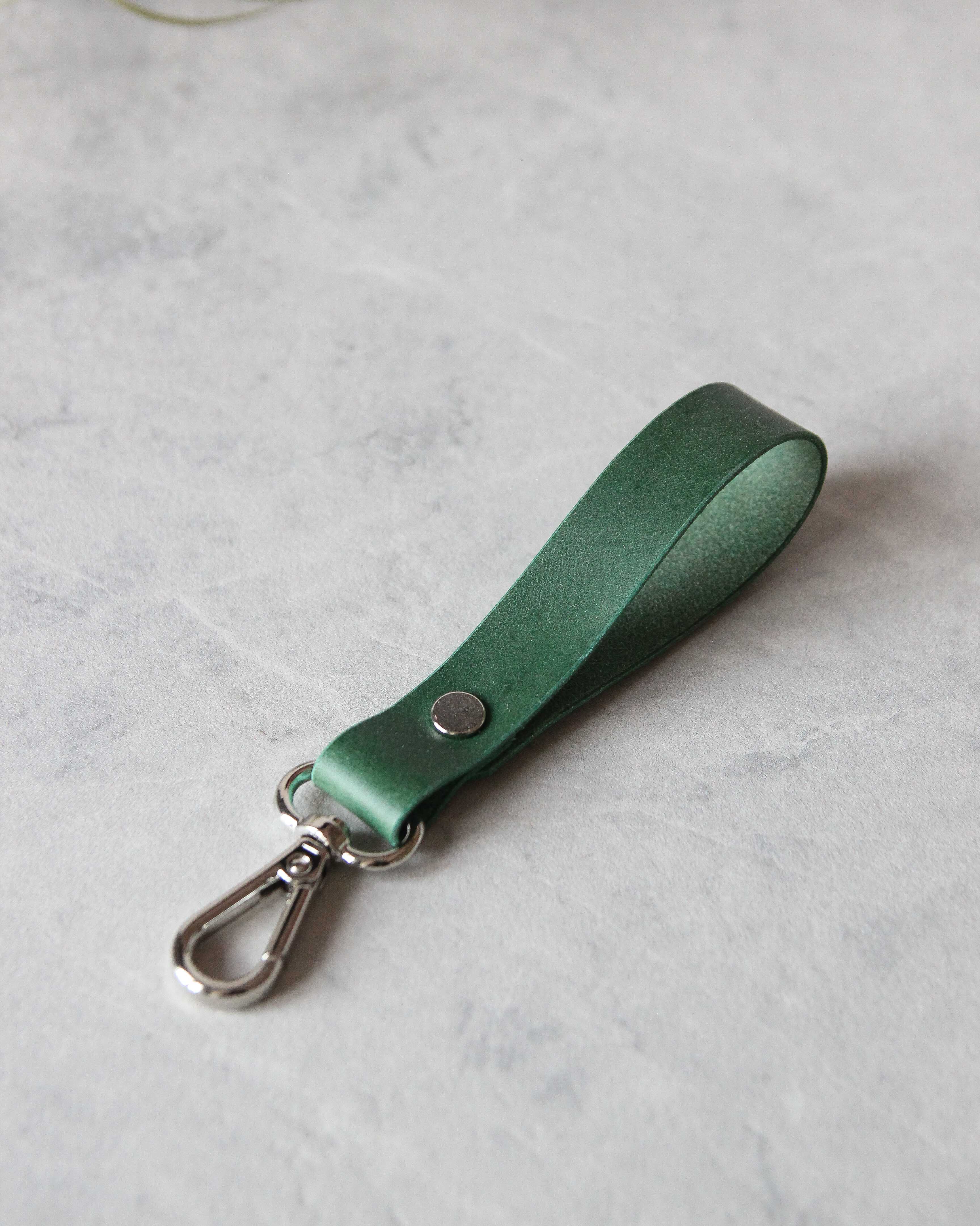 Leather Keyring, Green, Silver Hardware