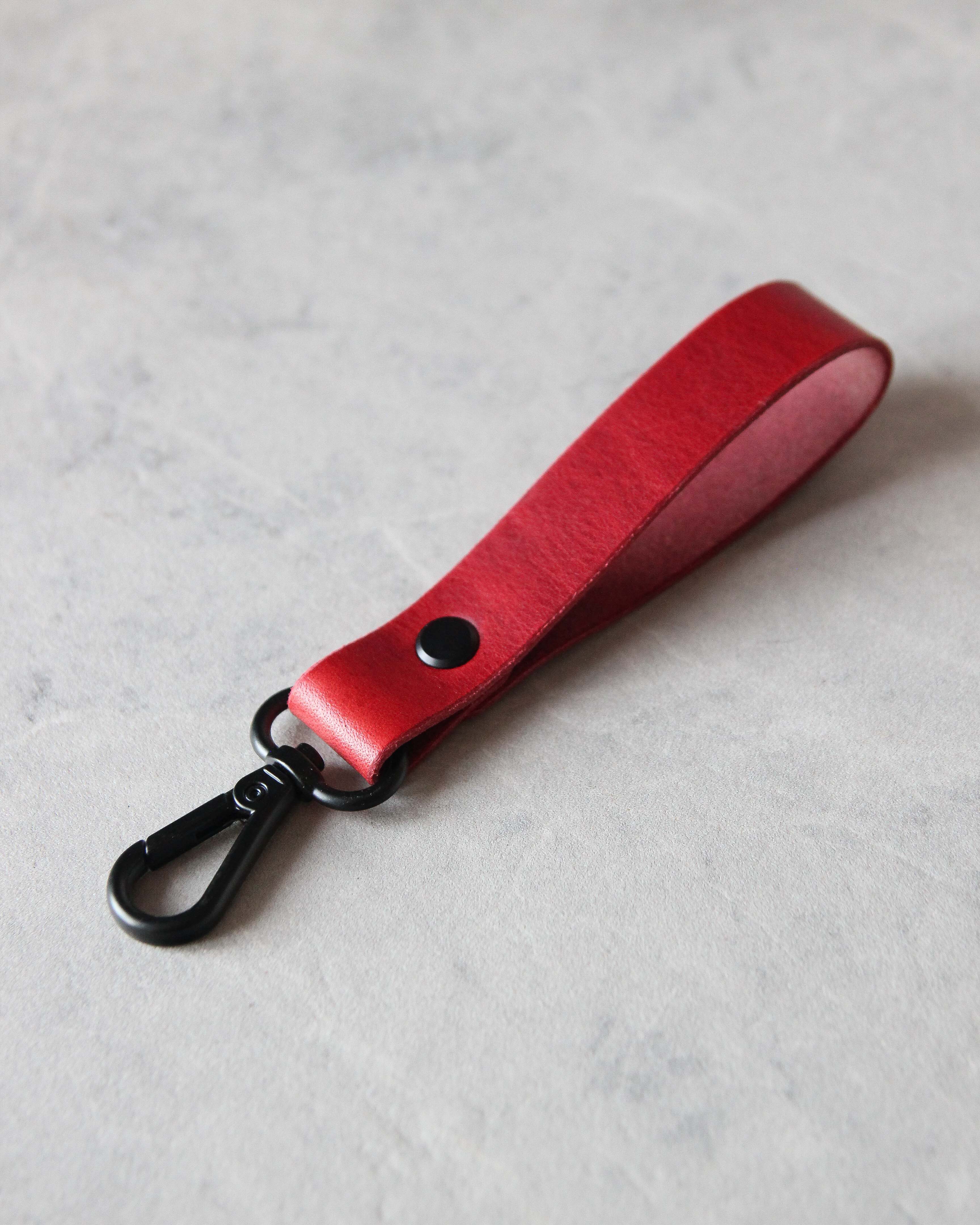 Leather Keyring, Red, Black Hardware