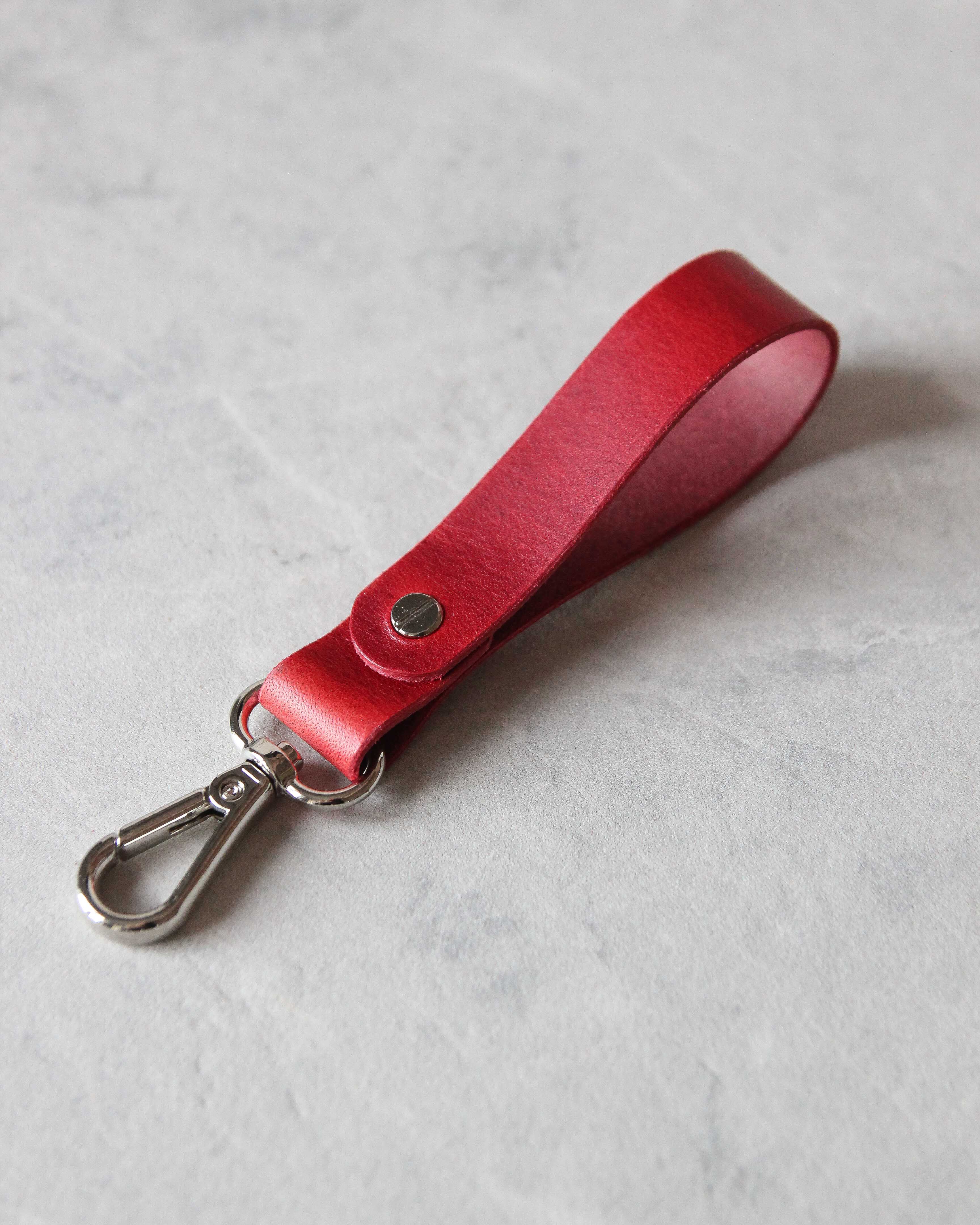 Leather Keyring, Red, Silver Hardware