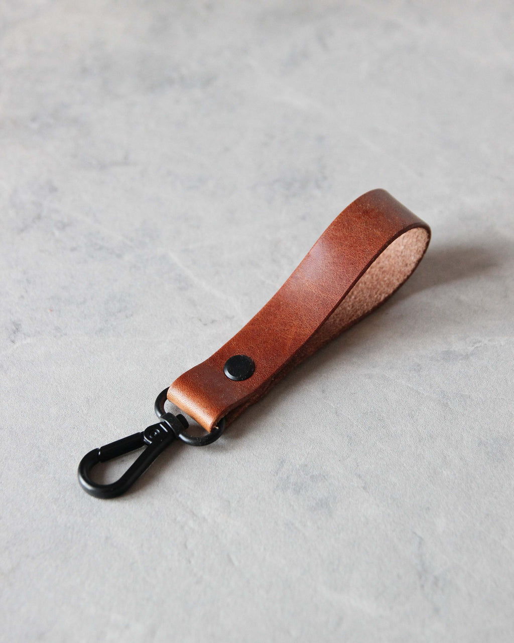 Leather Keyring, Tan Leather, Black Hardware