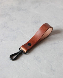 Leather Keyring, Tan Leather, Black Hardware