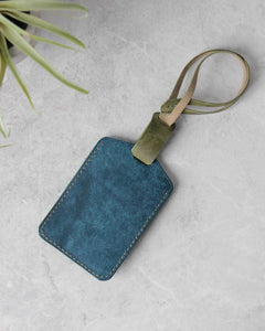 Leather Luggage Tag, Blue and Green, Back View