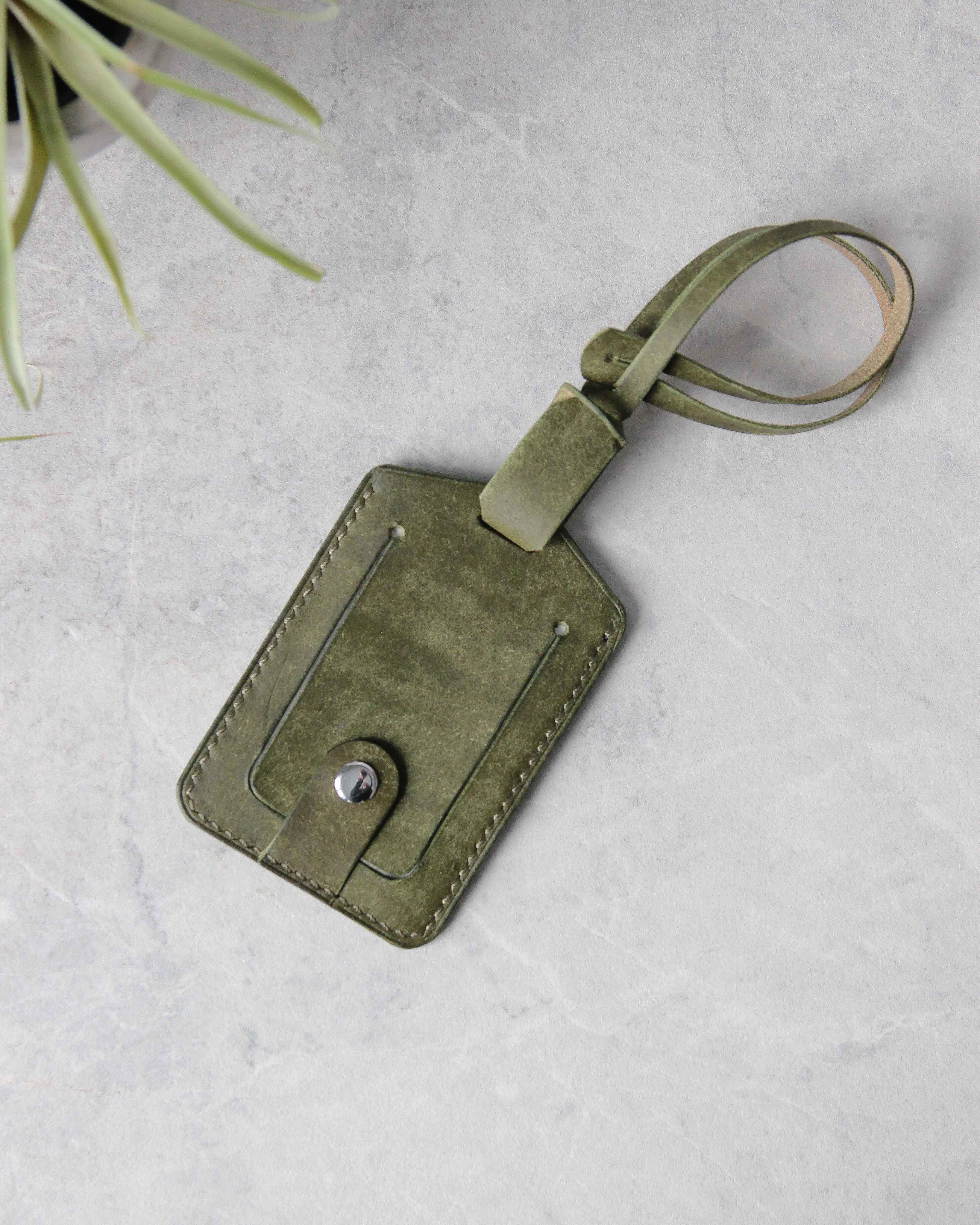 Leather Luggage Tag, Blue and Green, Front View