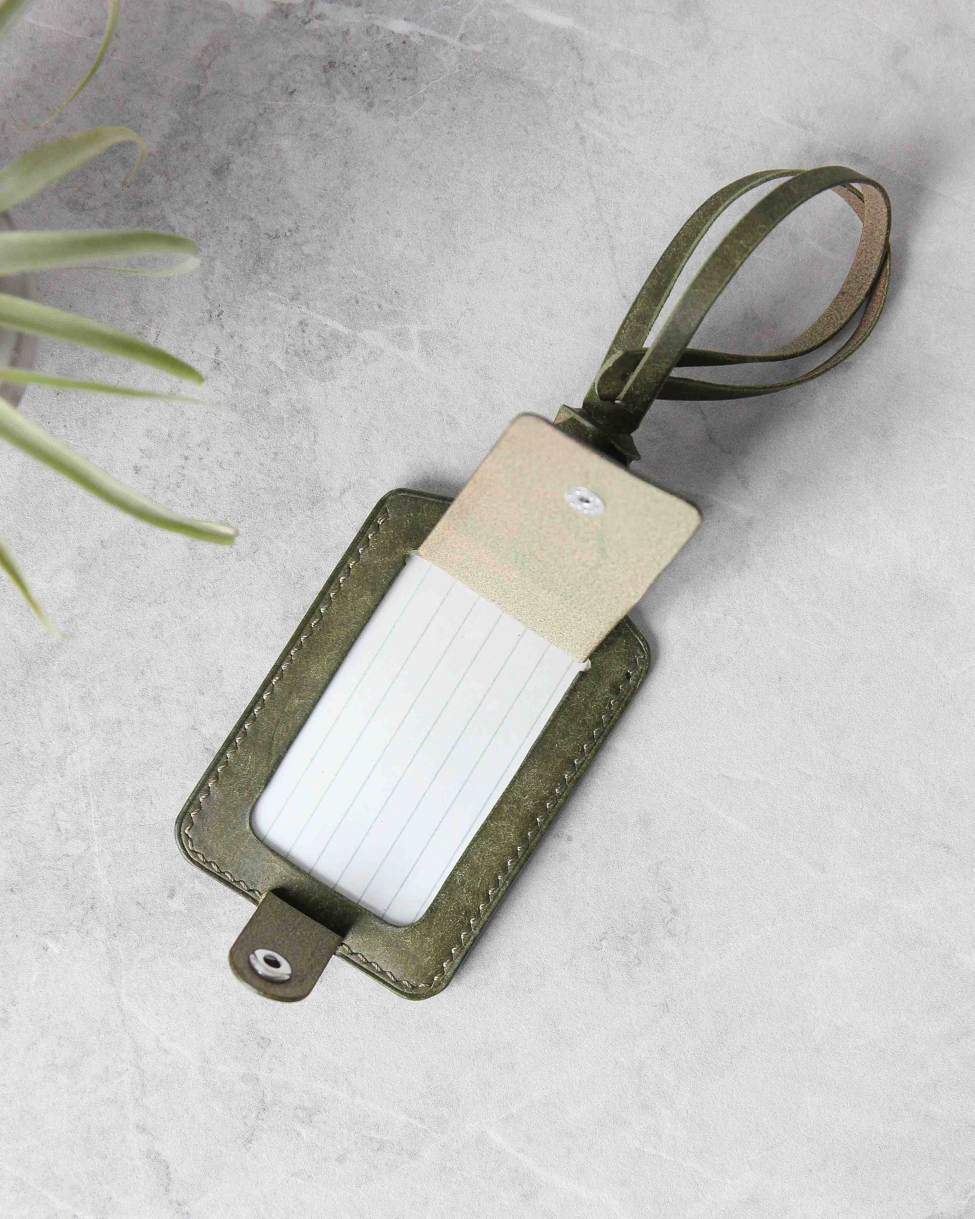 Leather Luggage Tag, Blue and Green, Open View