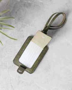 Leather Luggage Tag, Blue and Green, Open View